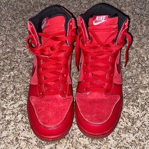 Red suede Nike Dunk High